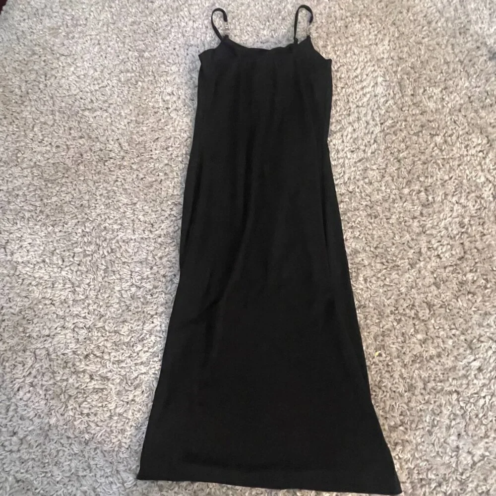 Planet Gold Black Satin Slip Dress XS Minimalist Midi - Picture 7 of 8
